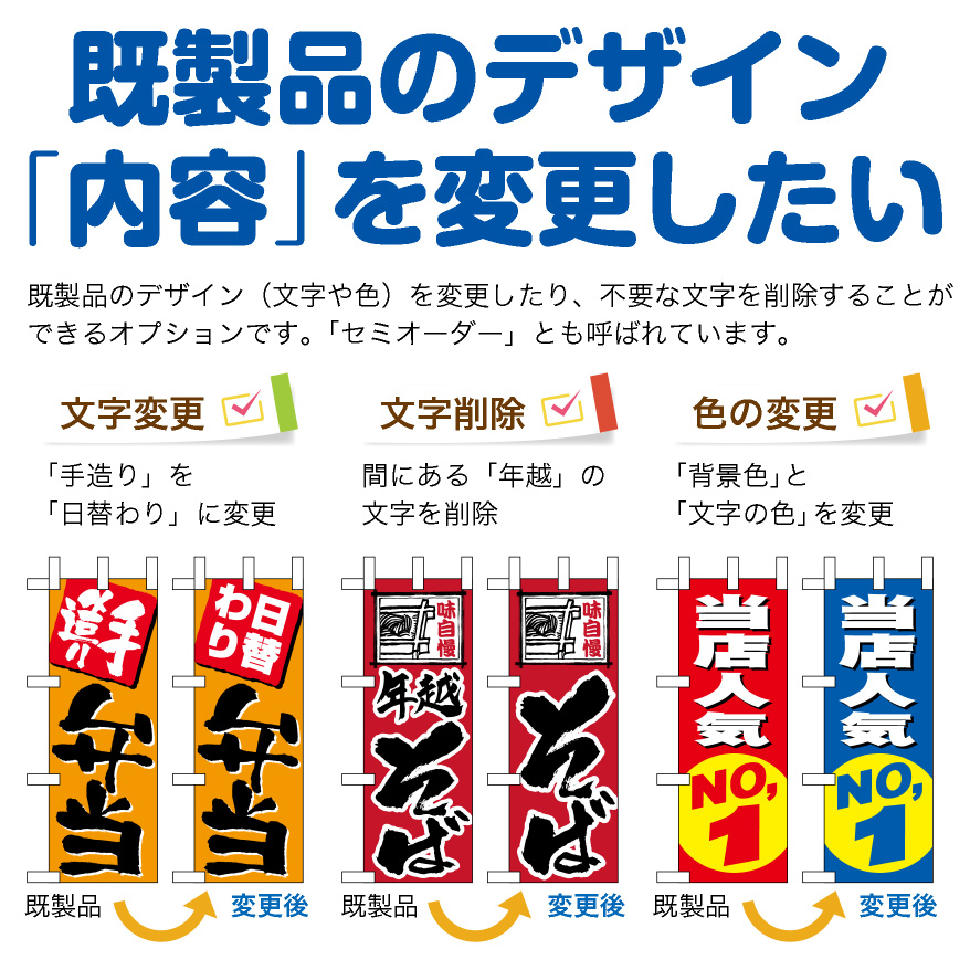 既製品のデザイン「内容」を変更したい