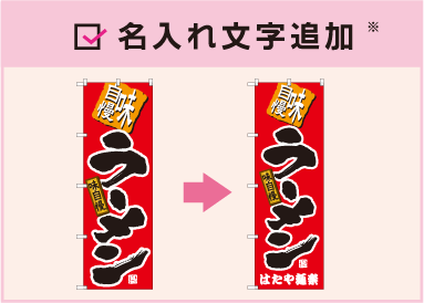 名入れ文字追加。のぼりへ店舗名などの文字を追加した例