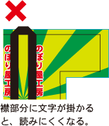 襟部分に文字が掛かると、読みにくくなります